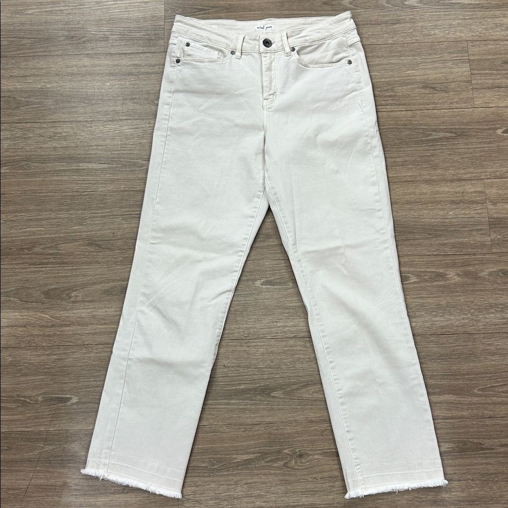 Tribal Jeans Cream Straight Ankle Jeans